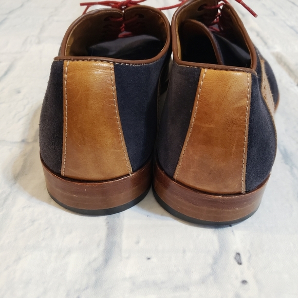 Johnston & Murphy Blue and Tan Oxfords with Red Laces - Picture 4 of 13
